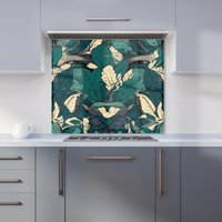 Warren Reed - Designer Green Beige Tropical Leaves Kitchen Splashback | Size: 700mm x 750mm