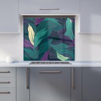 Warren Reed - Designer Green Purple Tropical Leaves Kitchen Splashback | Size: 900mm x 650mm