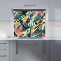 Warren Reed - Designer Coloured Tropical Leaves Kitchen Splashback in Green | Size: 600mm x 600mm