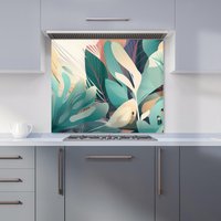 Warren Reed - Designer Abstract Tropical Leaves Kitchen Splashback in Green | Size: 600mm x 600mm