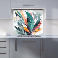 Warren Reed - Designer Coloured Abstrace Feather Leaves Kitchen Splashback in Green | Size: 600mm x 750mm