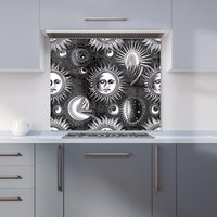 Warren Reed - Designer Moon & Sun Black White Kitchen Splashback | Size: 600mm x 600mm