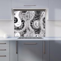 Warren Reed - Designer Abstract Moon & Sun Kitchen Splashback in Grey | Size: 600mm x 650mm