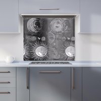 Warren Reed - Designer Black Grey Abstract Sun & Moon Kitchen Splashback | Size: 700mm x 650mm
