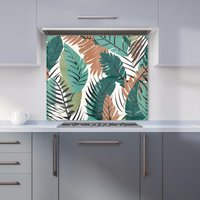 Warren Reed - Designer Tropical Floral Leaves Green Brown Kitchen Splashback | Size: 600mm x 600mm