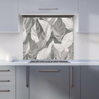 Warren Reed - Designer Grey Floral Leaves Kitchen Splashback | Size: 900mm x 750mm