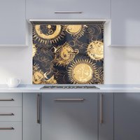 Warren Reed - Designer Moon & Sun Gold Blue Kitchen Splashback in Yellow | Size: 700mm x 750mm