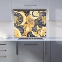 Warren Reed - Designer Blue Gold Moon & Sun Kitchen Splashback in Yellow | Size: 700mm x 750mm