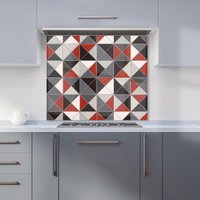 Warren Reed - Designer Grey Red Triangle Geometric Kitchen Splashback | Size: 900mm x 650mm