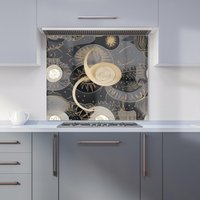 Warren Reed - Designer Abstract Silver Gold Sun & Moon Kitchen Splashback in Grey | Size: 600mm x 600mm