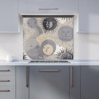 Warren Reed - Designer Grey Black Abstract Moon & Sun Kitchen Splashback | Size: 900mm x 650mm
