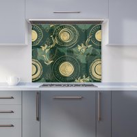 Warren Reed - Designer Abstract Green Gold Moon Pattern Kitchen Splashback | Size: 900mm x 750mm