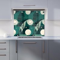 Warren Reed - Designer Abstact Green Cream Moon & Stars Kitchen Splashback | Size: 600mm x 750mm