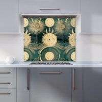 Warren Reed - Designer Green Moon & Sun Abstract Pattern Kitchen Splashback | Size: 600mm x 650mm