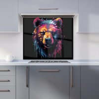 Warren Reed - Designer Splashart Bear Face Kitchen Splashback in Brown | Size: 600mm x 650mm