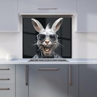 Warren Reed - Designer Funky Rabbit Face With Glasses Kitchen Splashback in Grey | Size: 900mm x 650mm