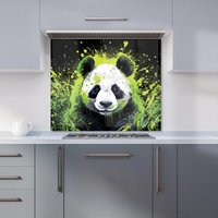 Warren Reed - Designer Green Splashart Panda Face Kitchen Splashback | Size: 900mm x 650mm