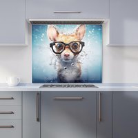 Warren Reed - Designer Splashart Doormouse With Glasses Kitchen Splashback in Blue | Size: 700mm x 650mm