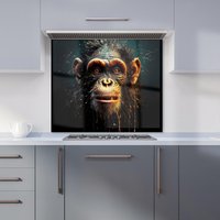 Warren Reed - Designer Splashart Monkey Face Kitchen Splashback in Black | Size: 700mm x 650mm