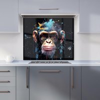 Warren Reed - Designer Monkey Face Splashart with Blue Kitchen Splashback | Size: 700mm x 750mm
