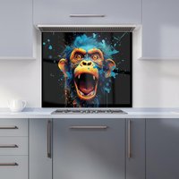 Warren Reed - Designer Crazy Monkey face Splashart Kitchen Splashback in Blue | Size: 600mm x 750mm