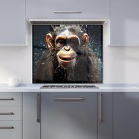 Warren Reed - Designer Realistic Monkey Face Splashart Kitchen Splashback in Black | Size: 600mm x 650mm