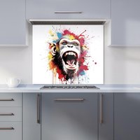 Warren Reed - Designer Coloured Splashart Crazy Monkey Face Kitchen Splashback in Red | Size: 600mm x 600mm