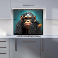 Warren Reed - Designer Monkey Face Splashart Blue Kitchen Splashback | Size: 900mm x 650mm
