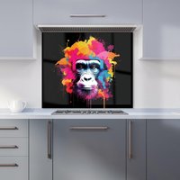 Warren Reed - Designer Multi Coloured Monkey Face Kitchen Splashback in Pink | Size: 600mm x 650mm