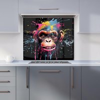 Warren Reed - Designer Multi Coloured Monkey Face Splashart Kitchen Splashback in Blue | Size: 700mm x 750mm