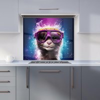 Warren Reed - Designer Splashart Ferret With Glasses Purple Kitchen Splashback | Size: 600mm x 650mm