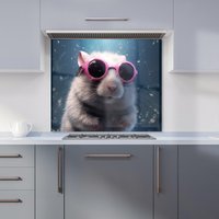 Warren Reed - Designer Splashart DoorMouse with Pink Glasses Kitchen Splashback | Size: 900mm x 750mm