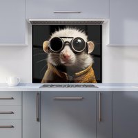 Warren Reed - Designer Realistic Doormouse with Glasses Kitchen Splashback in White | Size: 600mm x 650mm