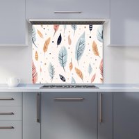 Warren Reed - Designer Pastel Feather Pattern Kitchen Splashback in Blue | Size: 600mm x 650mm
