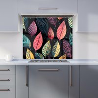 Warren Reed - Designer Colourful Leaves Pattern Kitchen Splashback in Pink | Size: 900mm x 750mm
