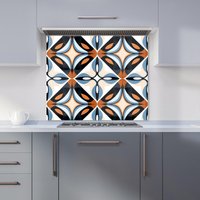 Warren Reed - Designer Brown & Blue Geometric Pattern Kitchen Splashback | Size: 600mm x 750mm