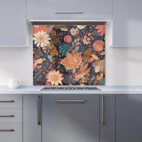Warren Reed - Designer Boho Chic Flower Kitchen Splashback in Orange | Size: 900mm x 750mm
