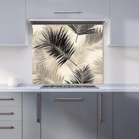 Warren Reed - Designer Black & White Tropical Palm Leaves Kitchen Splashback in Grey | Size: 900mm x 650mm