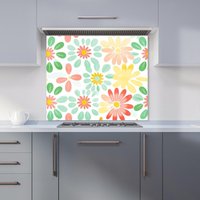 Warren Reed - Designer Green & Yellow Flowers Kitchen Splashback | Size: 900mm x 750mm