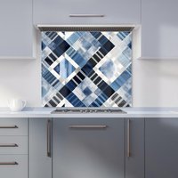 Warren Reed - Designer Checkered Square Black & Blue Kitchen Splashback | Size: 900mm x 650mm