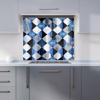 Warren Reed - Designer Square Checkered Pattern Kitchen Splashback in Blue | Size: 900mm x 650mm