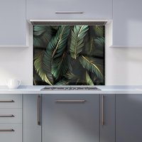 Warren Reed - Designer Green & Gold Leaves Kitchen Splashback | Size: 700mm x 750mm