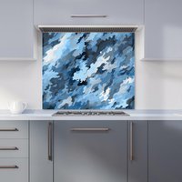 Warren Reed - Designer Blue & Grey Canvas Brushstrokes Kitchen Splashback | Size: 700mm x 650mm
