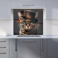 Warren Reed - Designer Bengal Cat With Glasses Kitchen Splashback | Size: 900mm x 750mm