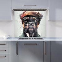 Warren Reed - Designer Boxer Dog With Hat Splashart Kitchen Splashback | Size: 900mm x 650mm