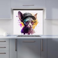 Warren Reed - Designer Cornish Rex With Glasses Splashart Kitchen Splashback | Size: 900mm x 650mm