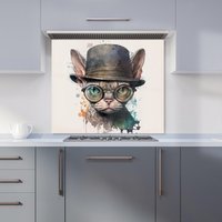 Warren Reed - Designer Devon Rex Cat With Glasses Splashart Kitchen Splashback | Size: 600mm x 650mm