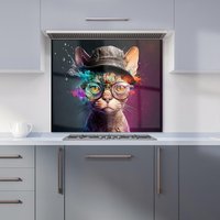 Warren Reed - Designer Devon Rex Cat With Hat Splashart Kitchen Splashback | Size: 600mm x 650mm