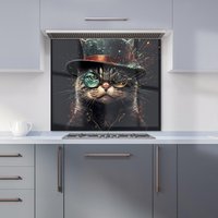 Warren Reed - Designer Cat With Glasses Splashart Kitchen Splashback | Size: 600mm x 650mm