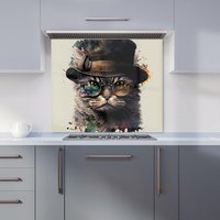 Warren Reed - Designer Cat With Glasses & Hat Splashart Kitchen Splashback | Size: 900mm x 750mm